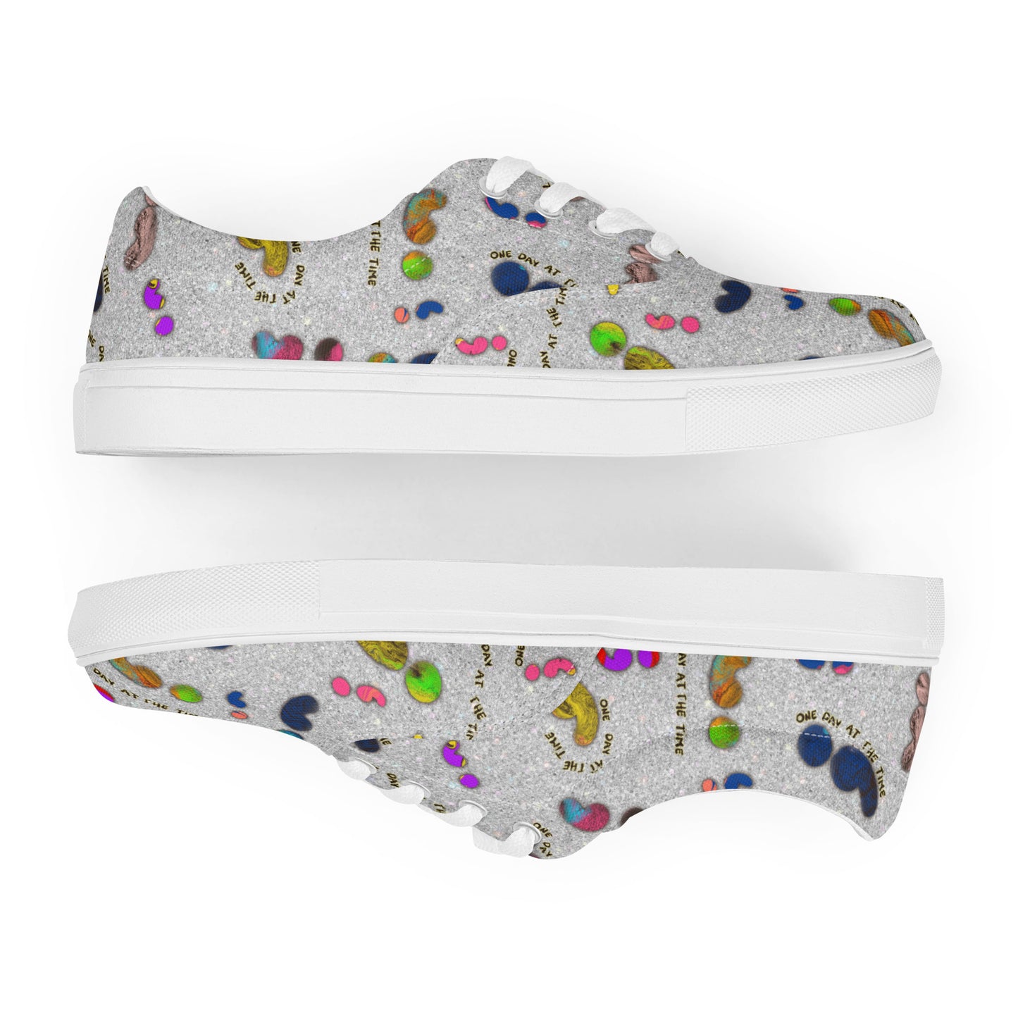 Semi-colon One Day Ay The Time Silver Glitter Women’s lace-up canvas shoes