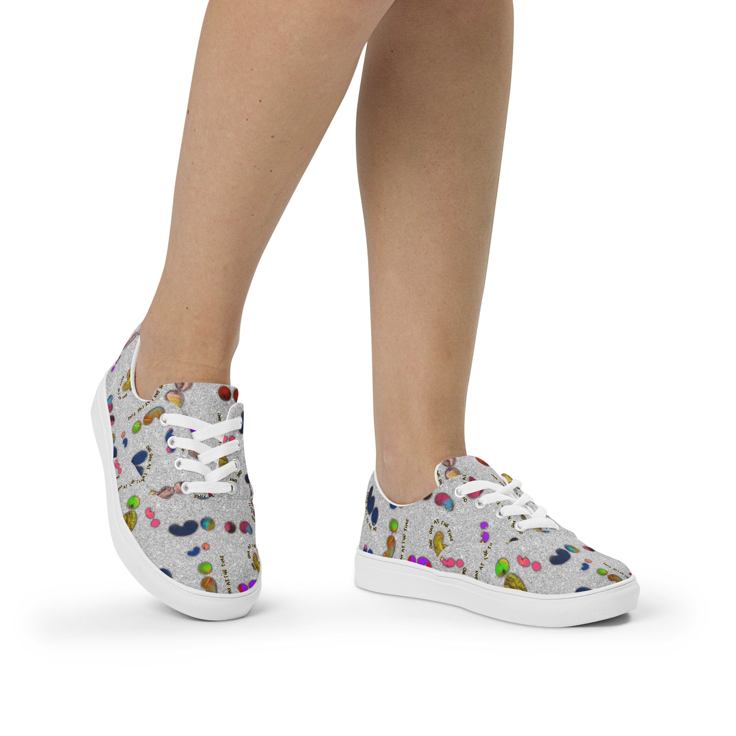 Semi-colon One Day Ay The Time Silver Glitter Women’s lace-up canvas shoes