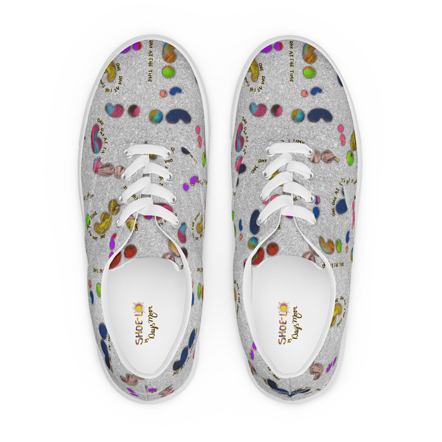 Semi-colon One Day Ay The Time Silver Glitter Women’s lace-up canvas shoes
