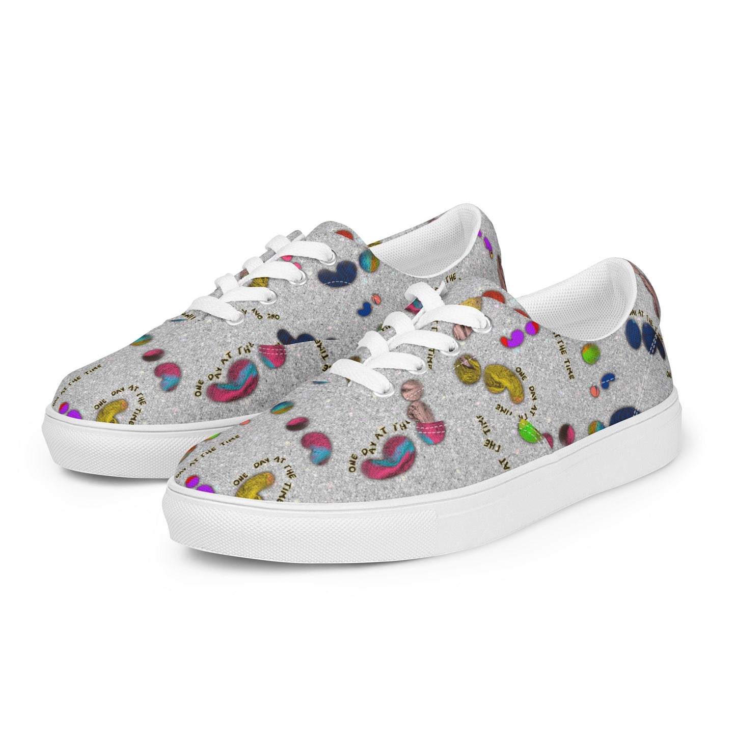Semi-colon One Day Ay The Time Silver Glitter Women’s lace-up canvas shoes