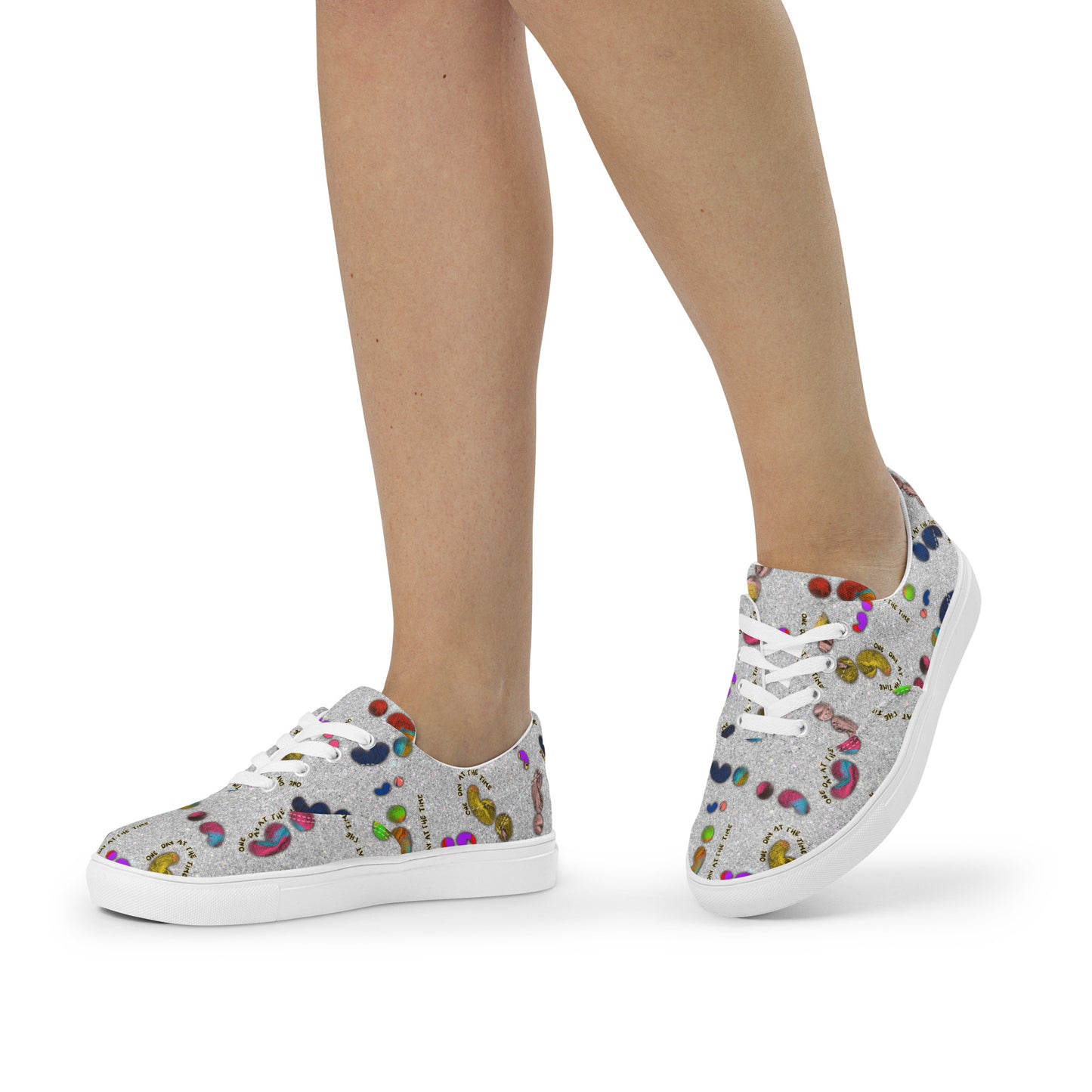Semi-colon One Day Ay The Time Silver Glitter Women’s lace-up canvas shoes