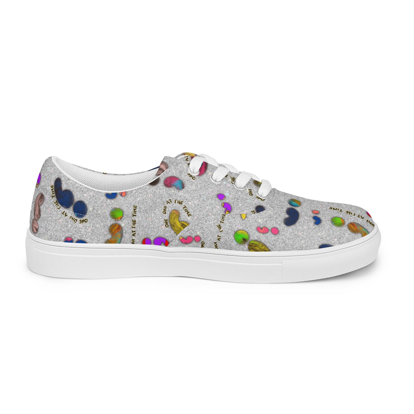 Semi-colon One Day Ay The Time Silver Glitter Women’s lace-up canvas shoes