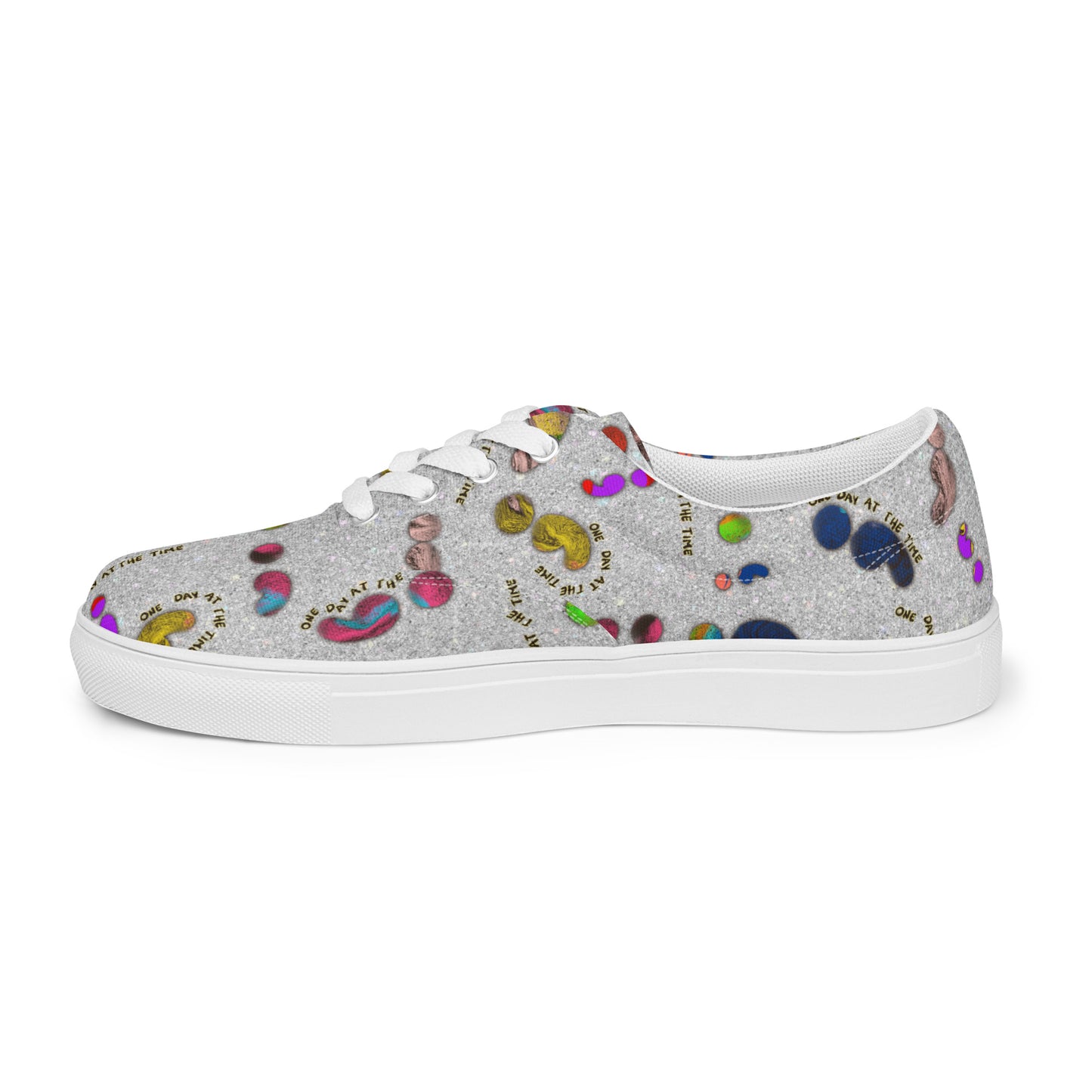 Semi-colon One Day Ay The Time Silver Glitter Women’s lace-up canvas shoes