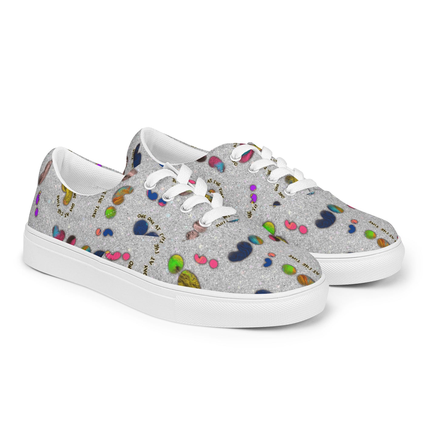 Semi-colon One Day Ay The Time Silver Glitter Women’s lace-up canvas shoes