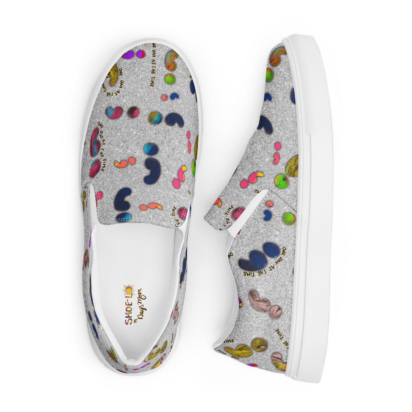 Semi-colon One Day Ay The Time Silver Glitter Women’s slip-on canvas shoes
