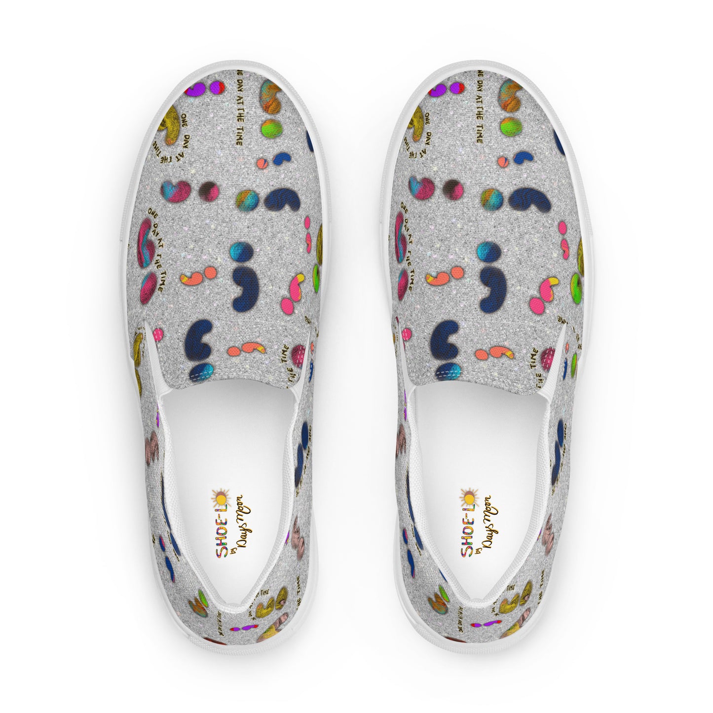 Semi-colon One Day Ay The Time Silver Glitter Women’s slip-on canvas shoes
