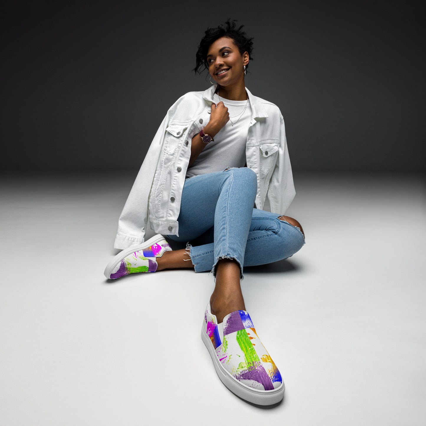 Pop-Art Bold Colorful Faces Women’s slip-on canvas shoes