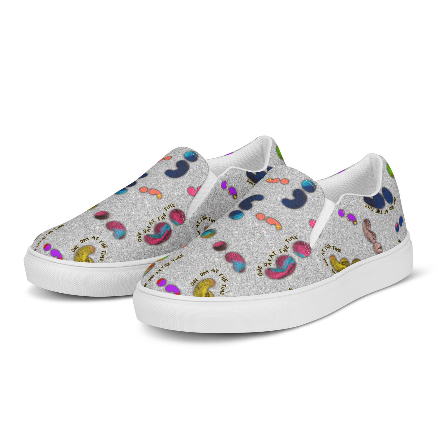 Semi-colon One Day Ay The Time Silver Glitter Women’s slip-on canvas shoes