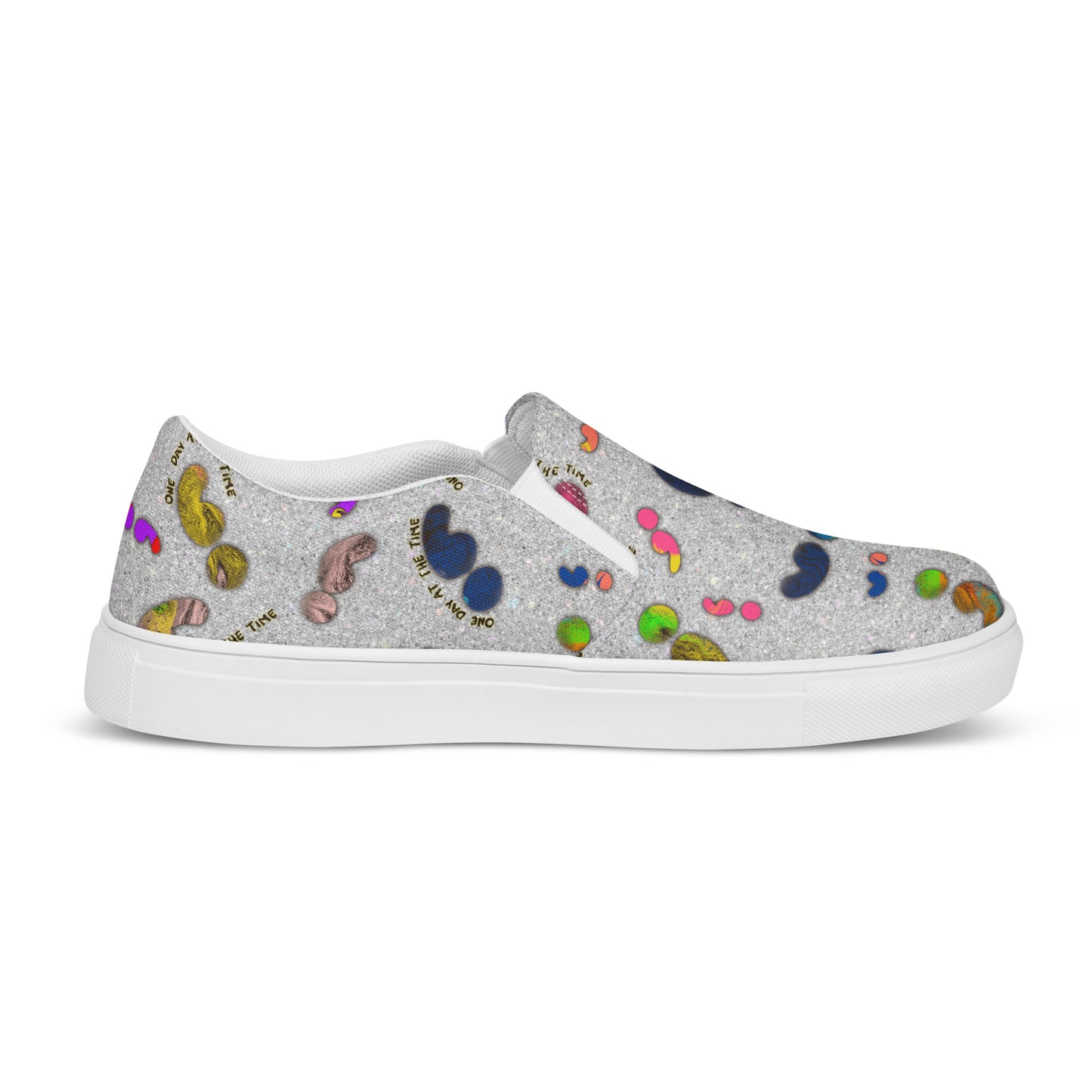 Semi-colon One Day Ay The Time Silver Glitter Women’s slip-on canvas shoes