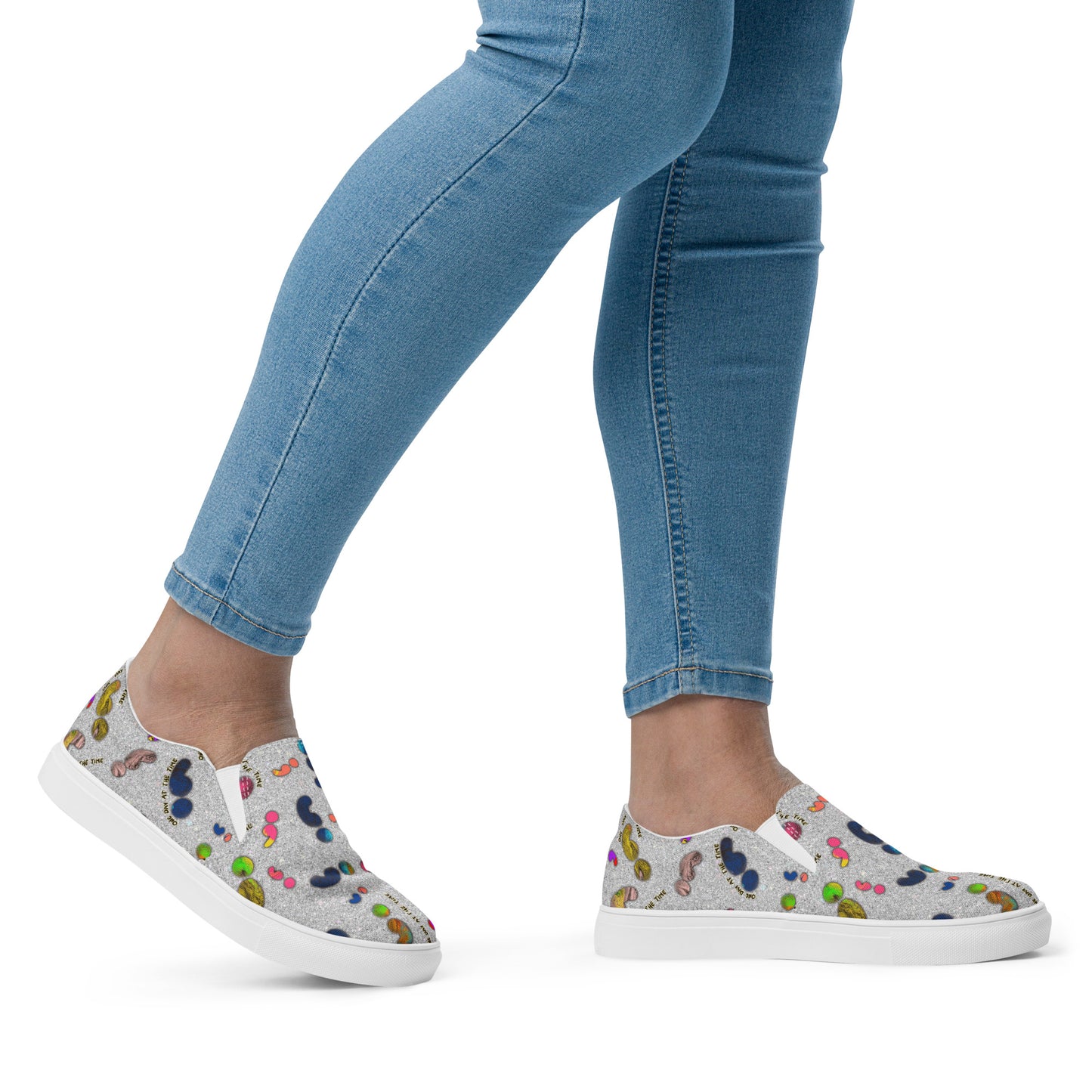 Semi-colon One Day Ay The Time Silver Glitter Women’s slip-on canvas shoes