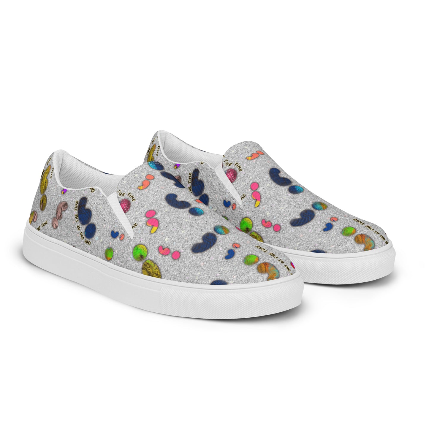 Semi-colon One Day Ay The Time Silver Glitter Women’s slip-on canvas shoes