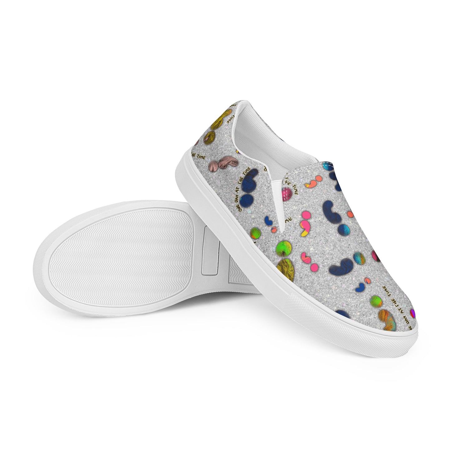 Semi-colon One Day Ay The Time Silver Glitter Women’s slip-on canvas shoes
