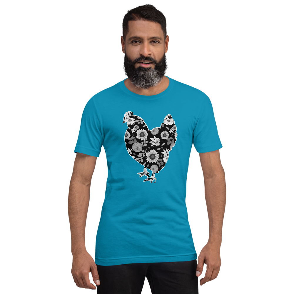 Sunflowers Torch Ginger Coneflower Australorp Chicken IV Short-sleeve unisex t-shirt