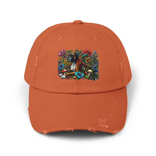 Botanical Boxer Dog - Unisex Distressed Cap