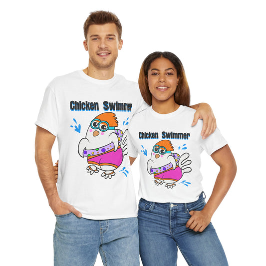 Chicken Swimmer, Humor, Quirky - Unisex Heavy Cotton Tee T-shirt