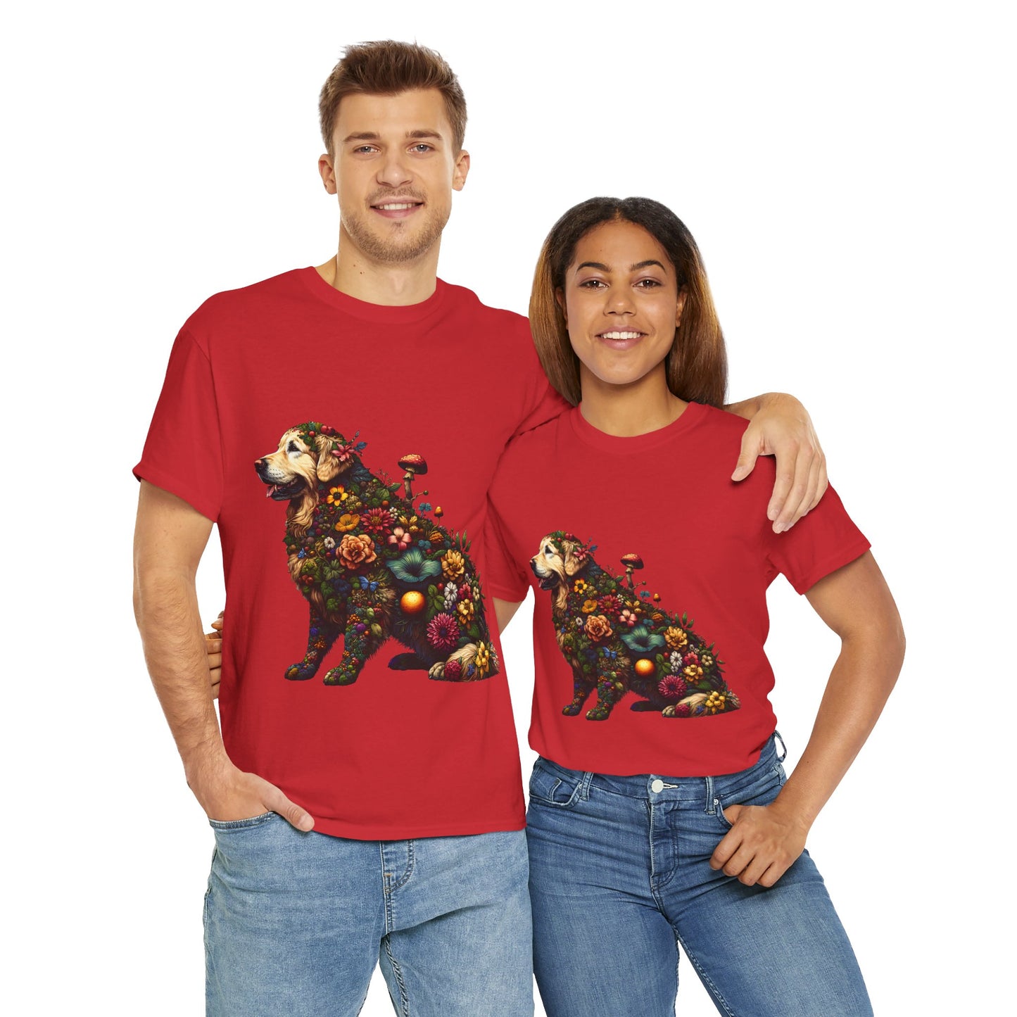 Botanical Golden Retriever dog - Unisex Heavy Cotton Tee