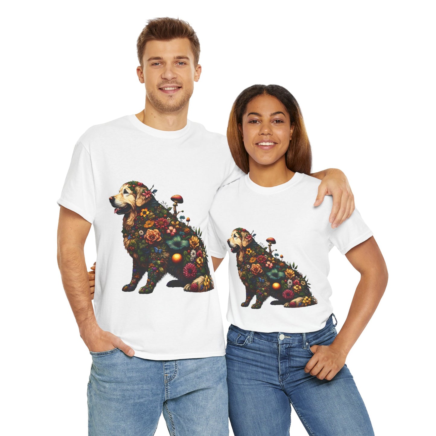 Botanical Golden Retriever dog - Unisex Heavy Cotton Tee