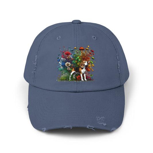 Botanical Beagle, hounds Dog - Unisex Distressed Cap