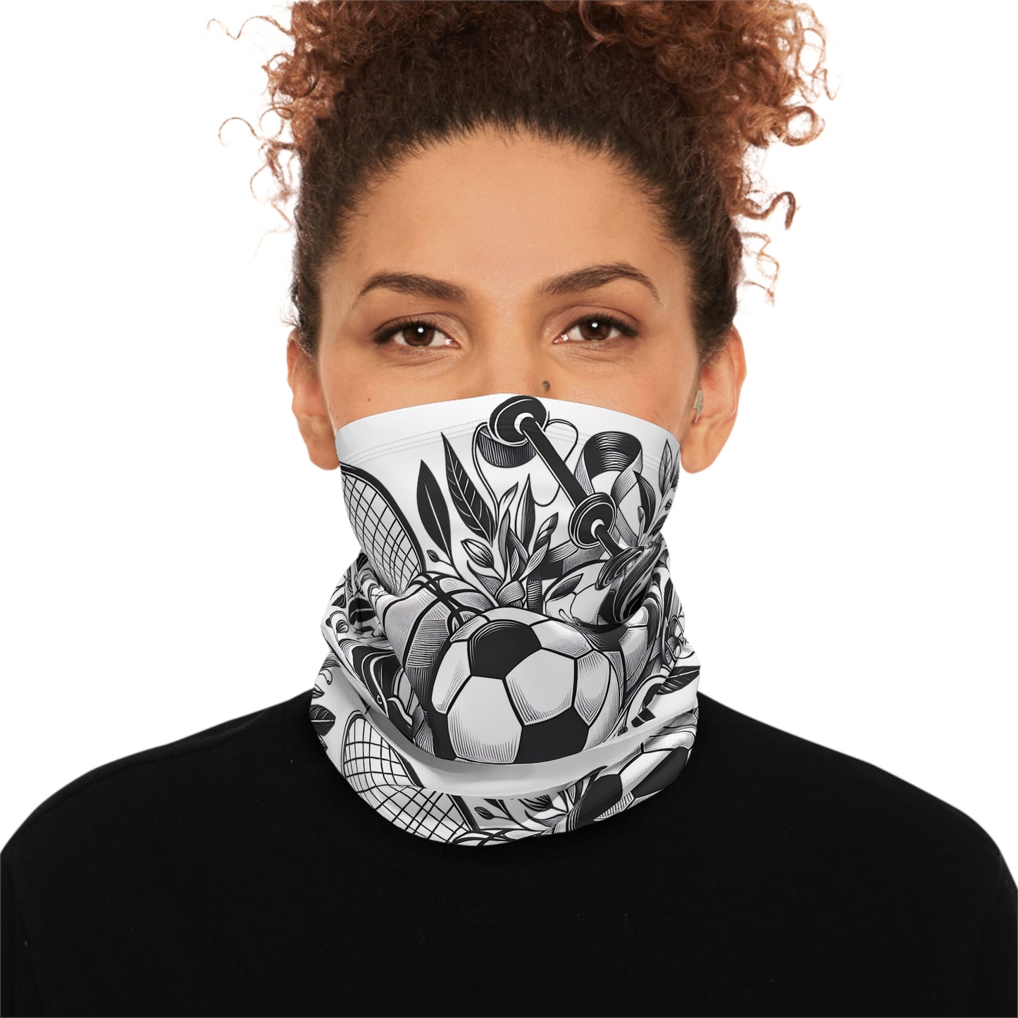 Black and White Sports Collage - Winter Neck Gaiter With Drawstring - Mask