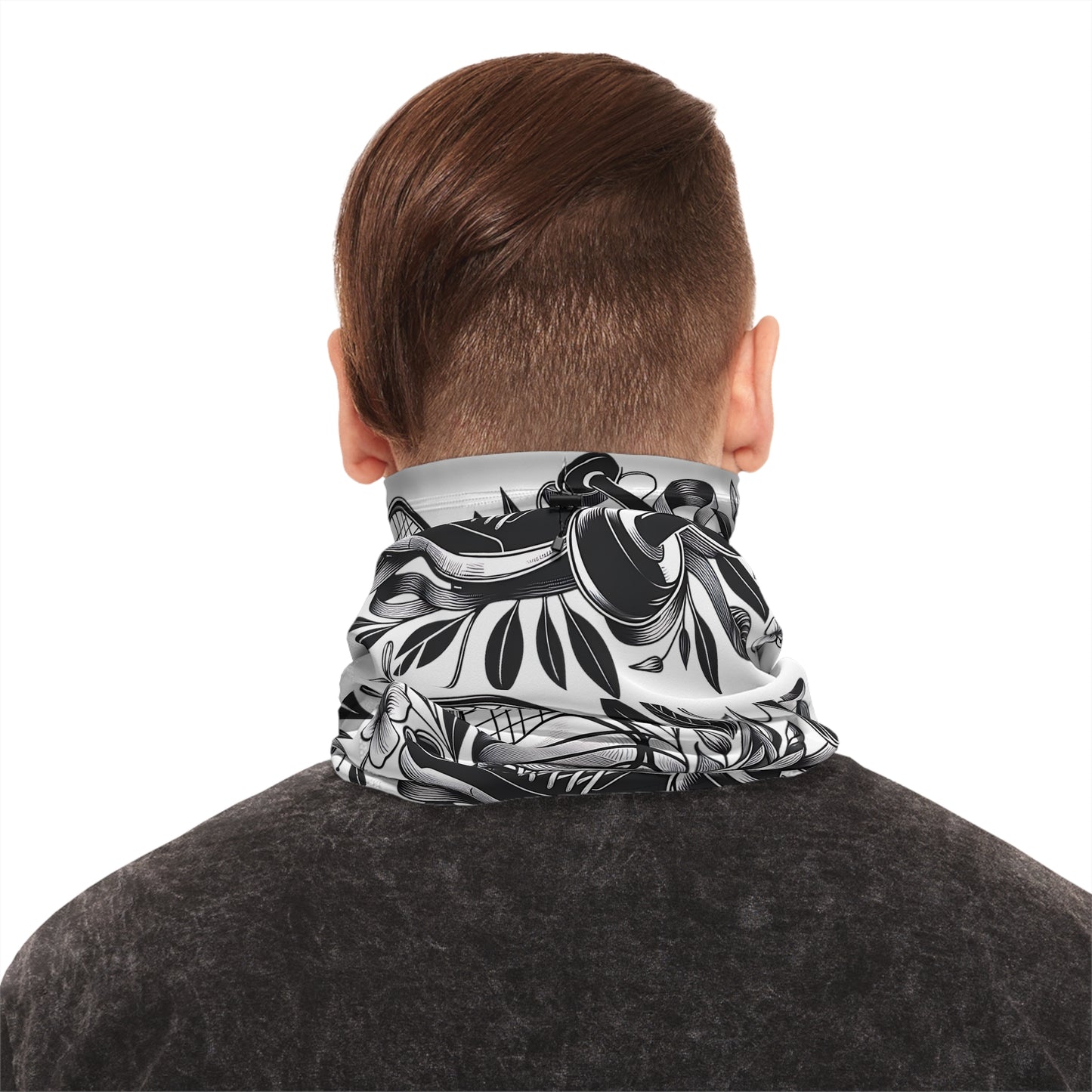 Black and White Sports Collage - Winter Neck Gaiter With Drawstring - Mask