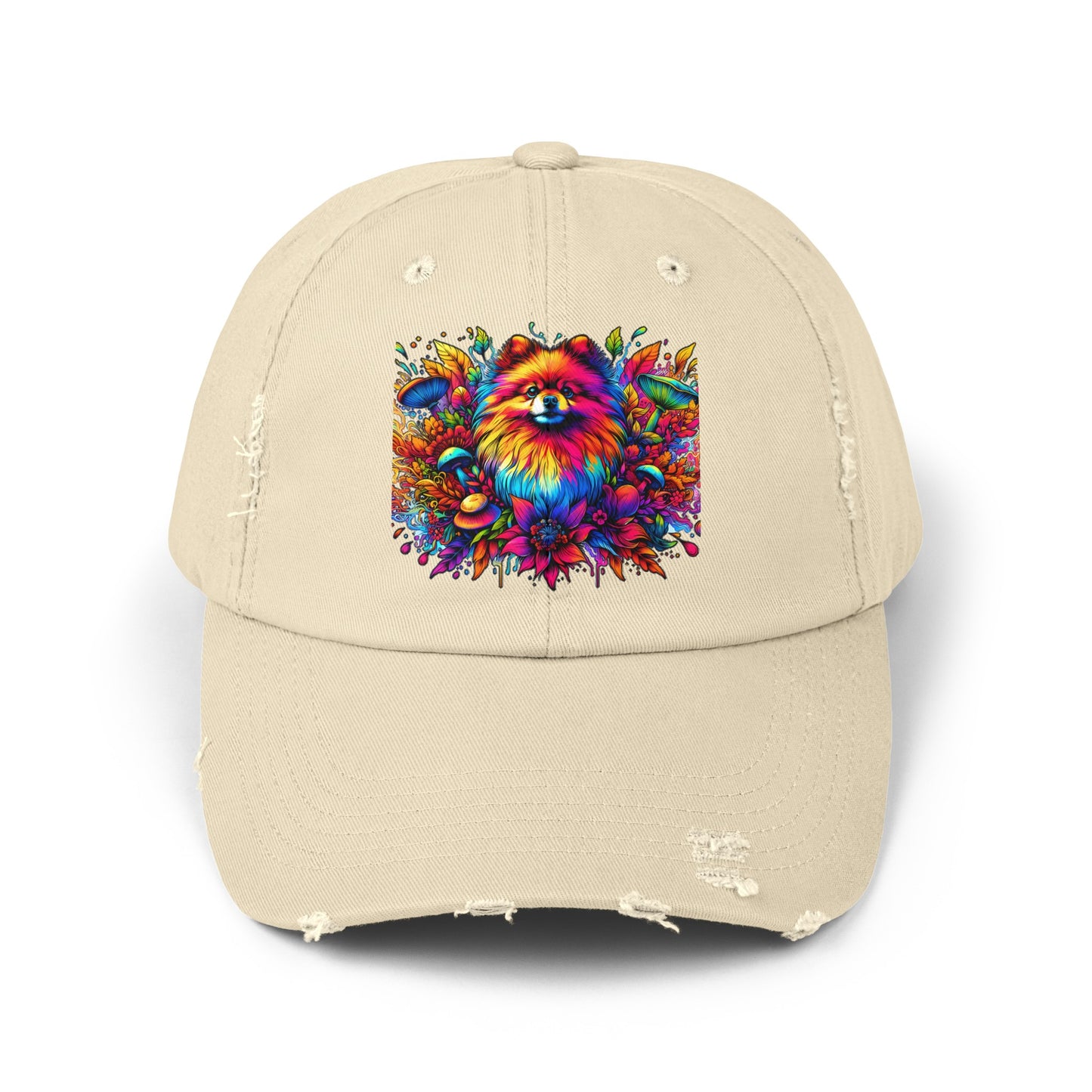 Botanical Pomeranian, Pom, Pommy, Pome, Fox, Lulu, Volpino, Spitz, Wolfsspitz German Dog - Unisex Distressed Cap