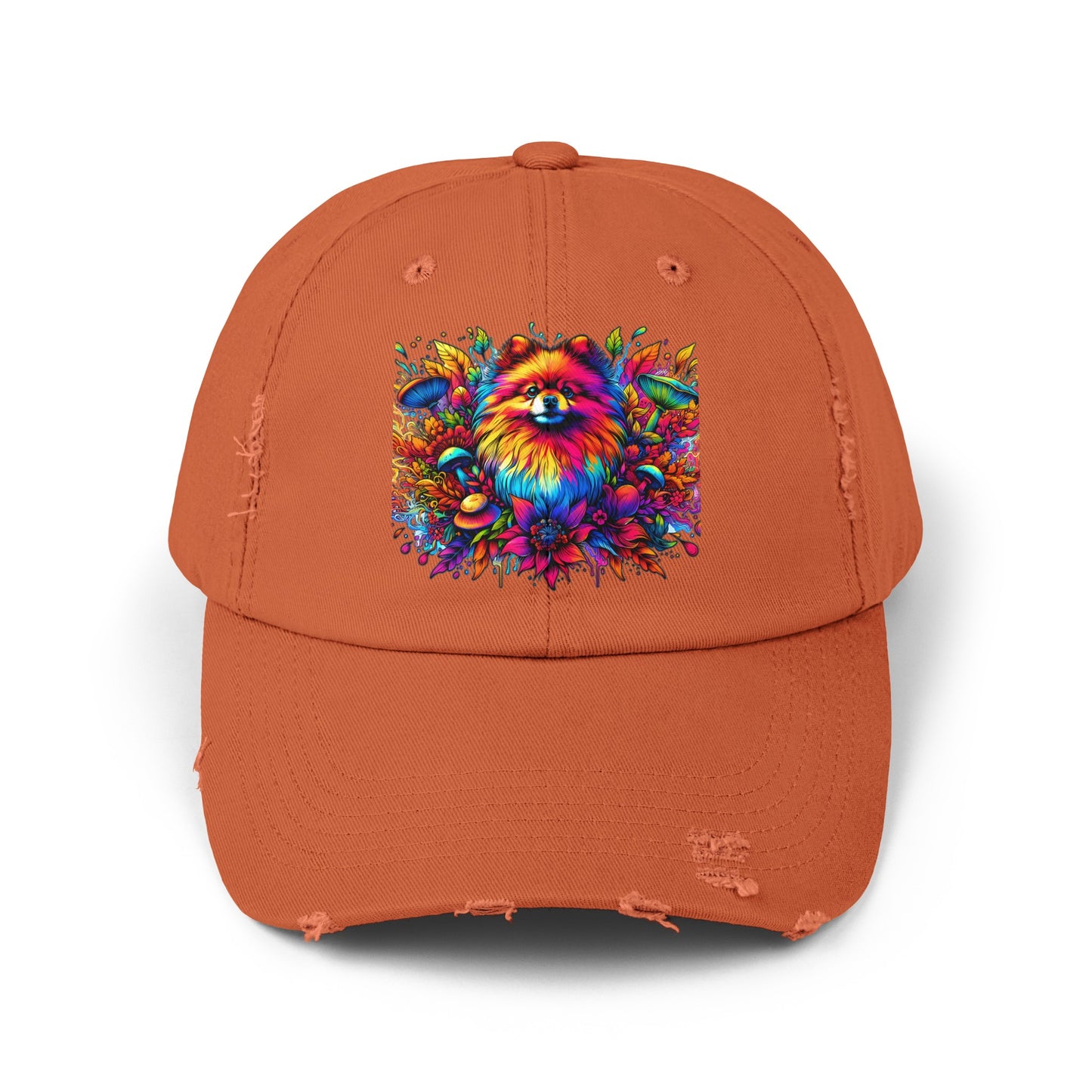 Botanical Pomeranian, Pom, Pommy, Pome, Fox, Lulu, Volpino, Spitz, Wolfsspitz German Dog - Unisex Distressed Cap