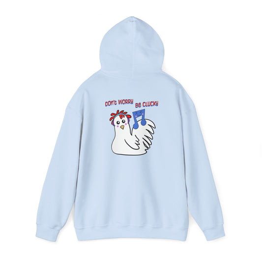 Don't Worry Be Clucky, Humor, Quirky - Unisex Heavy Blend™ Hooded Sweatshirt