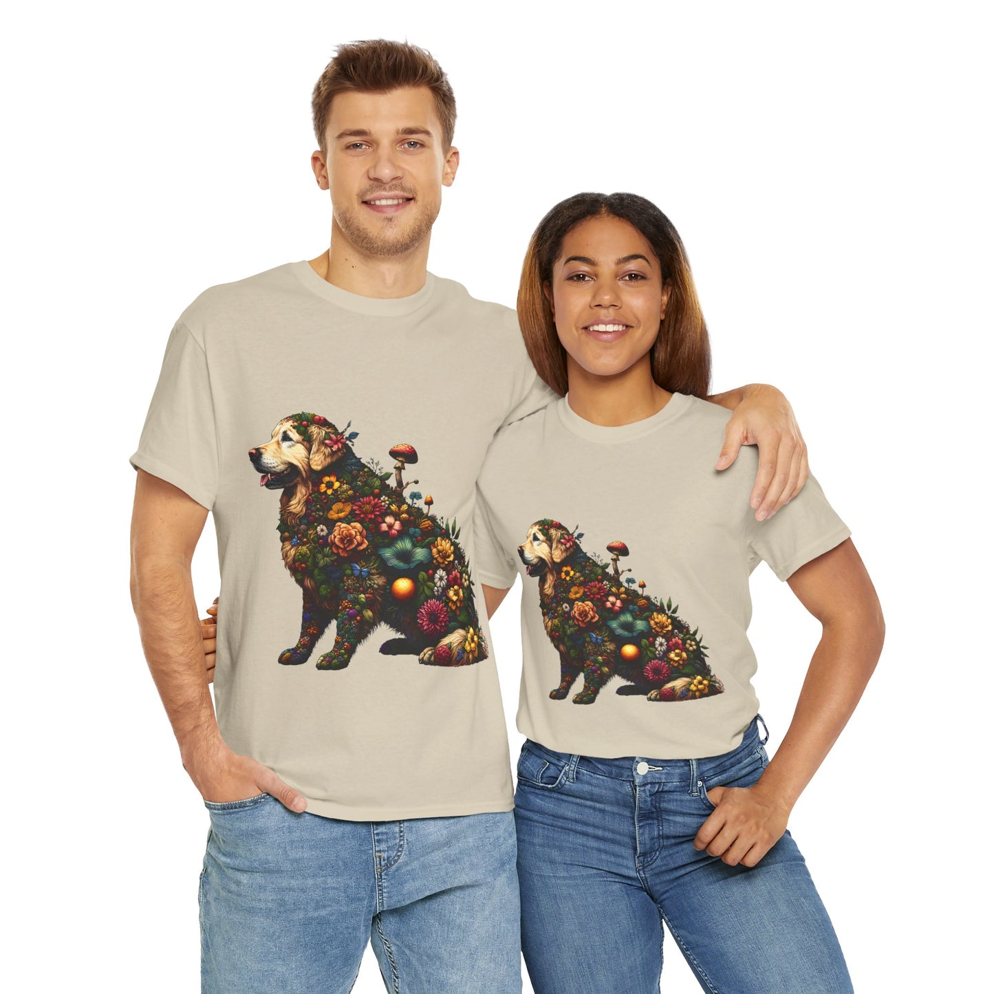 Botanical Golden Retriever dog - Unisex Heavy Cotton Tee