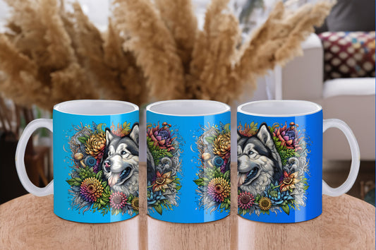 Botanical Alaskan Malamute dog - 11 oz Ceramic Mug - Cup