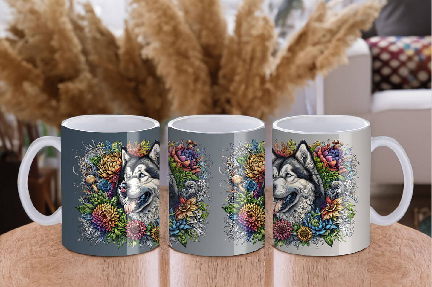 Botanical Alaskan Malamute dog - 11 oz Ceramic Mug - Cup