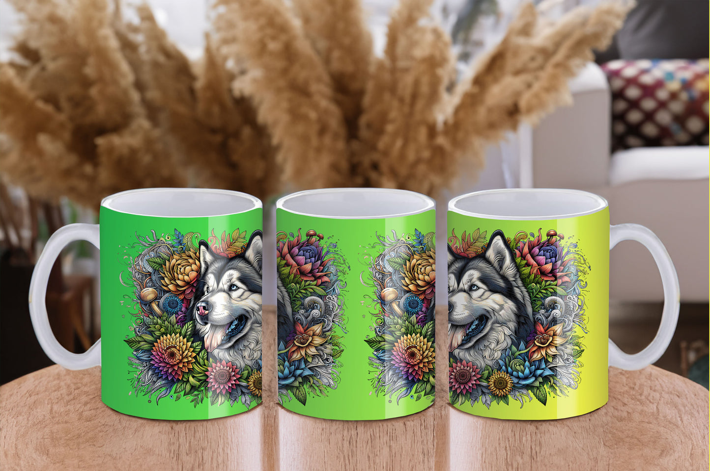 Botanical Alaskan Malamute dog - 11 oz Ceramic Mug - Cup