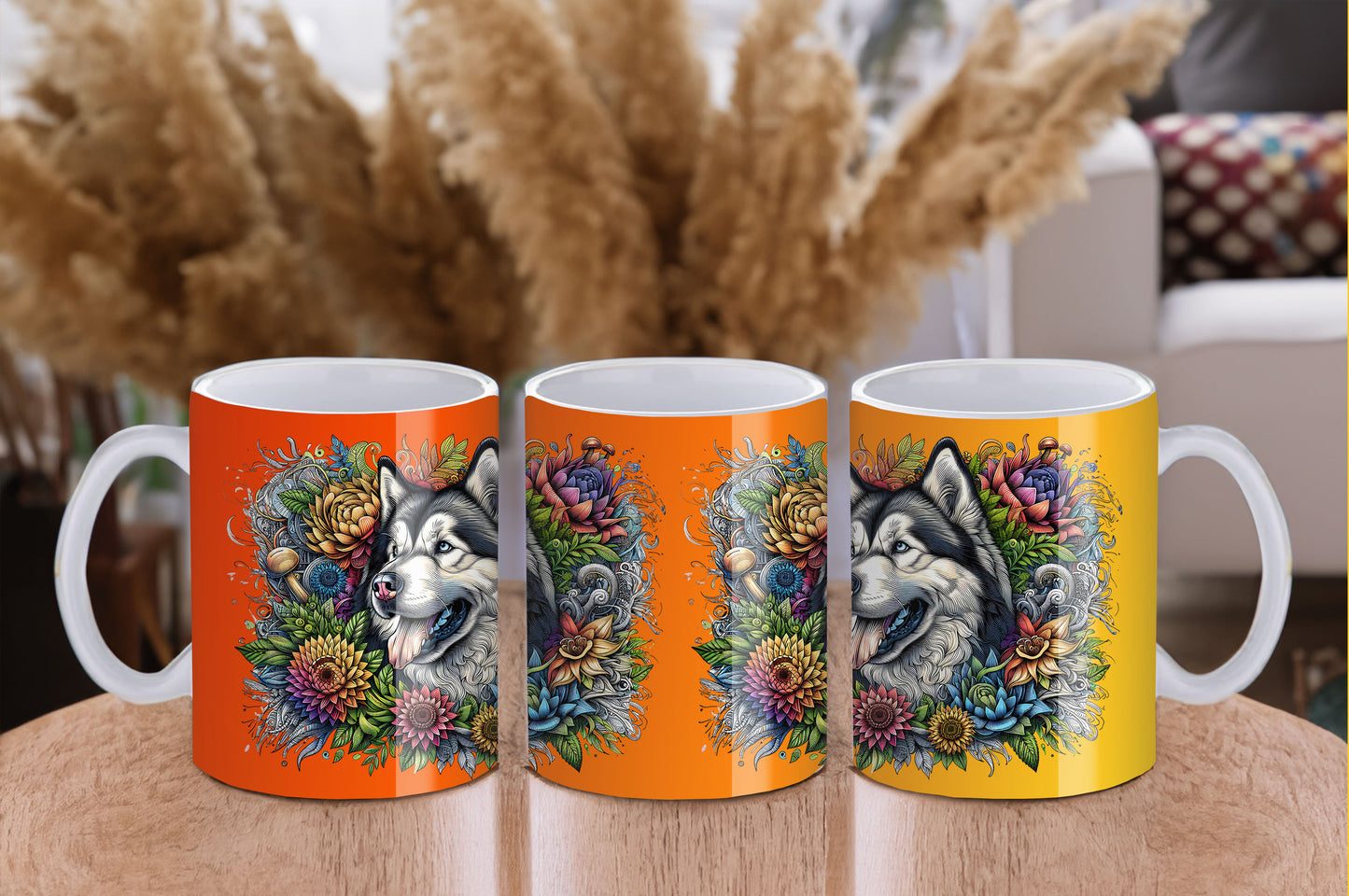 Botanical Alaskan Malamute dog - 11 oz Ceramic Mug - Cup