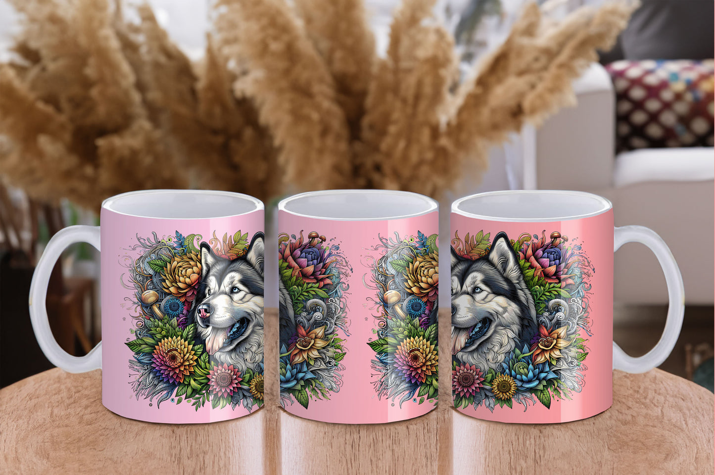 Botanical Alaskan Malamute dog - 11 oz Ceramic Mug - Cup