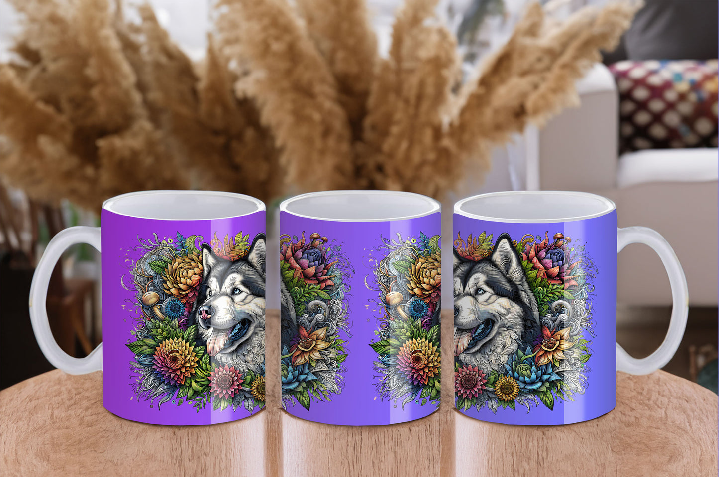 Botanical Alaskan Malamute dog - 11 oz Ceramic Mug - Cup