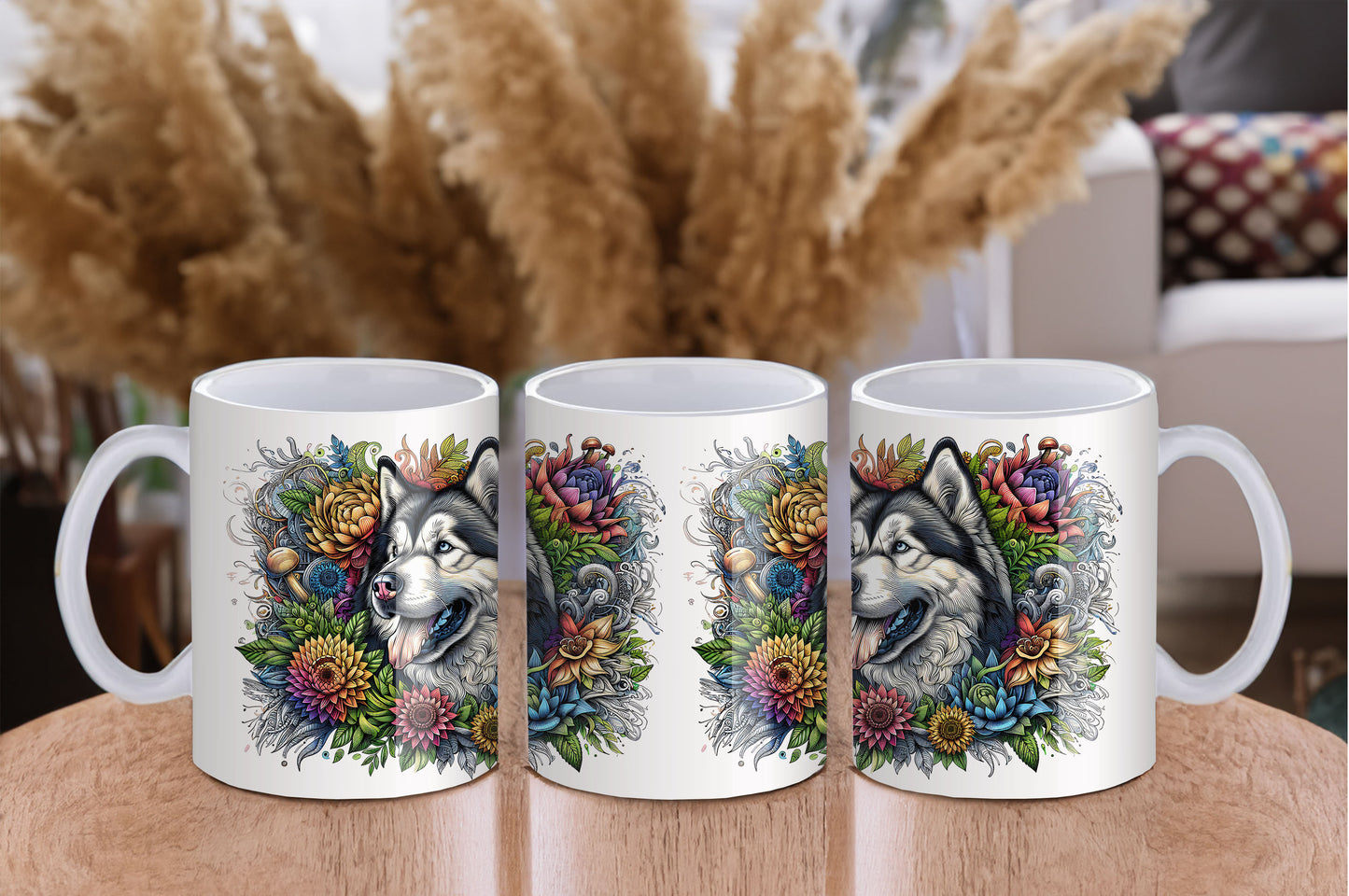 Botanical Alaskan Malamute dog - 11 oz Ceramic Mug - Cup