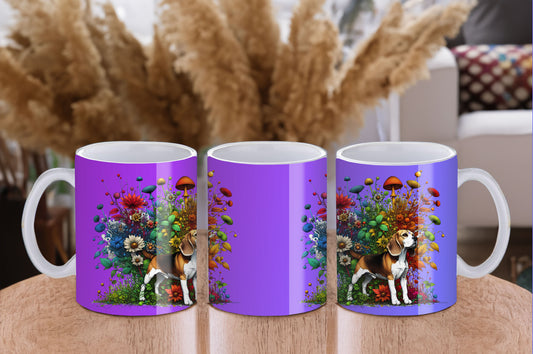 Botanical Beagle dog - 11 oz Ceramic Mug - Cup