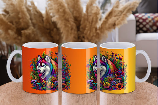 Botanical Siberian Husky dog - 11 oz Ceramic Mug - Cup