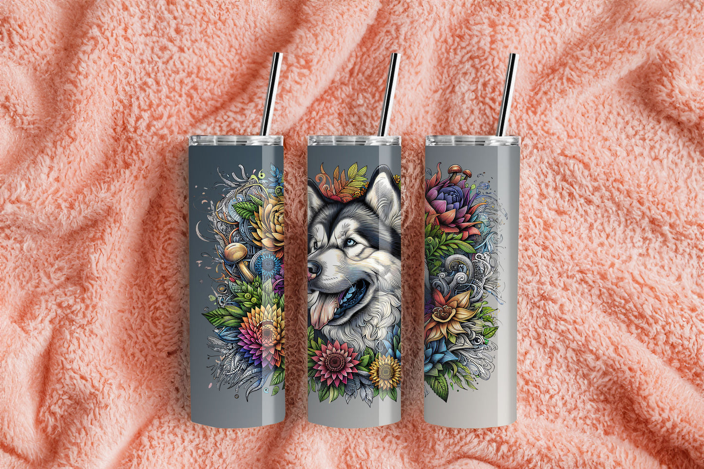 Botanical Alaskan Malamute Breed Dog - 20 oz Stainless Steel Tumbler