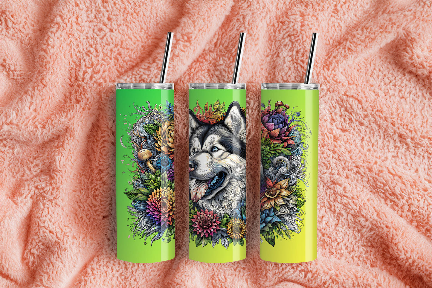 Botanical Alaskan Malamute Breed Dog - 20 oz Stainless Steel Tumbler