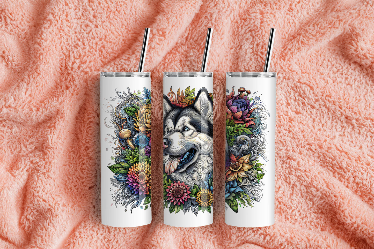 Botanical Alaskan Malamute Breed Dog - 20 oz Stainless Steel Tumbler