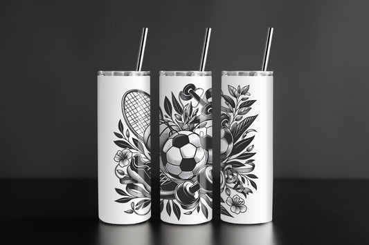 Sports Floral Black and White Collage - 20 oz Stainless Steel Tumbler