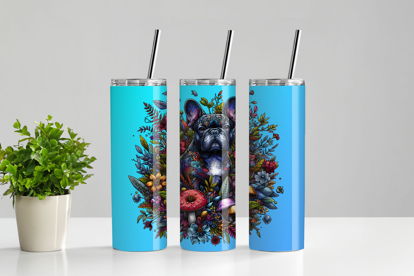 Botanical French Bulldog Dog - 20 oz Stainless Steel Tumbler