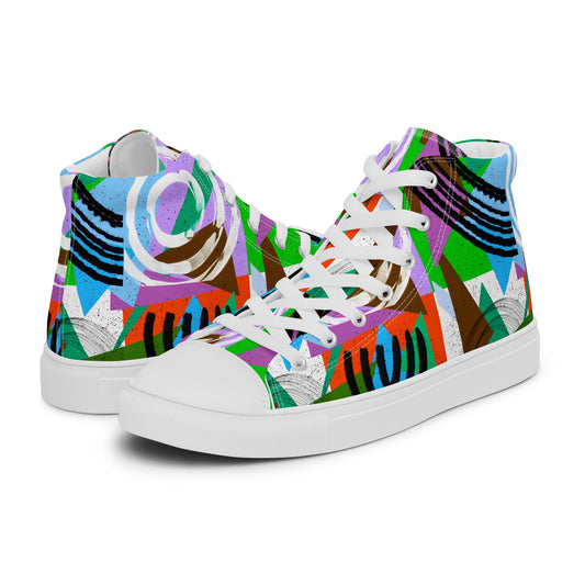 Geometric Shapes Green Orange Men’s high top canvas shoes
