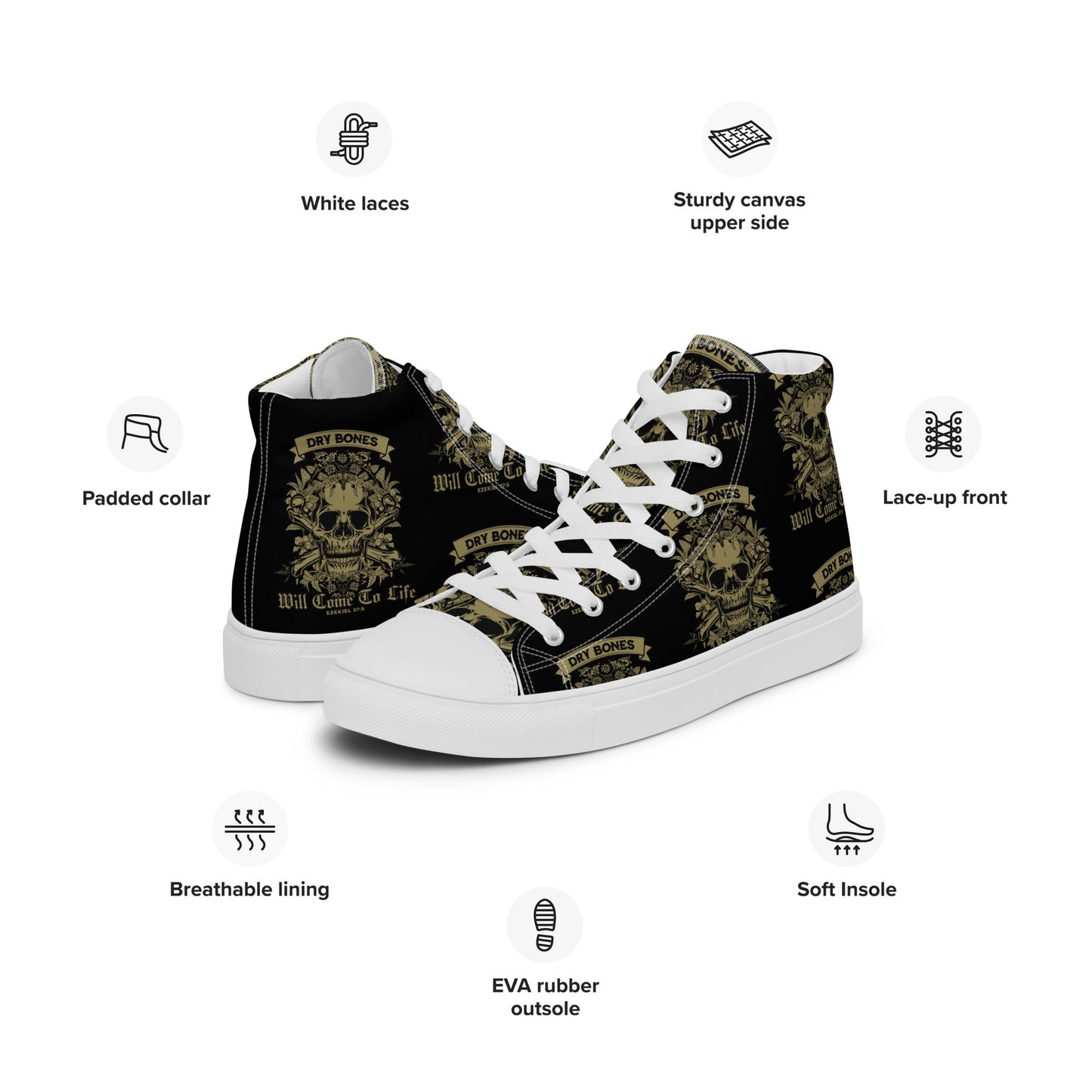 Dry Bones - Will Come To Life - Ezekiel 37:5 Men’s high top canvas shoes