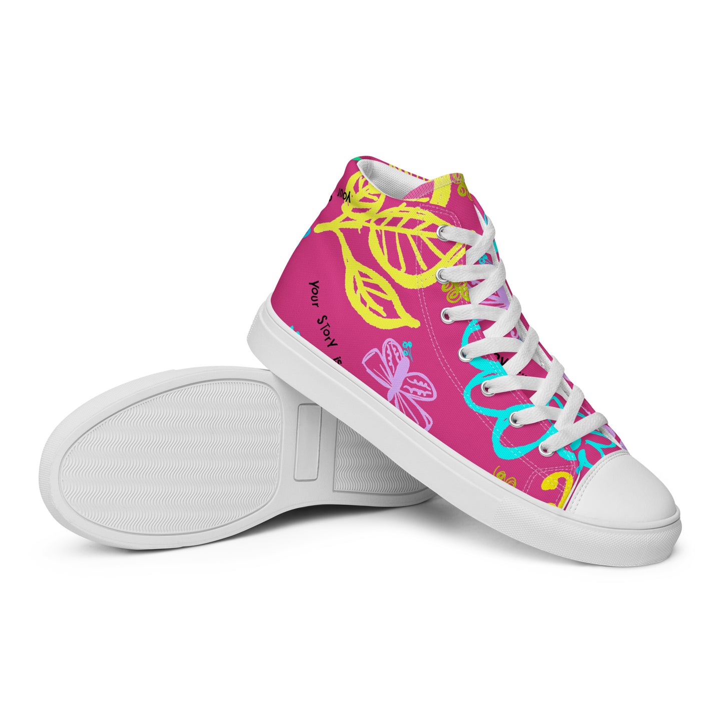 Your Story Is Not Over Pink Men’s high top canvas shoes