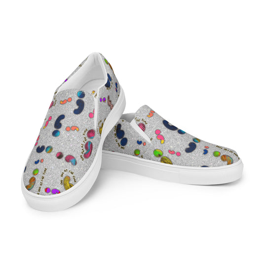 Semi-colon One Day Ay The Time Silver Glitter Men’s slip-on canvas shoes