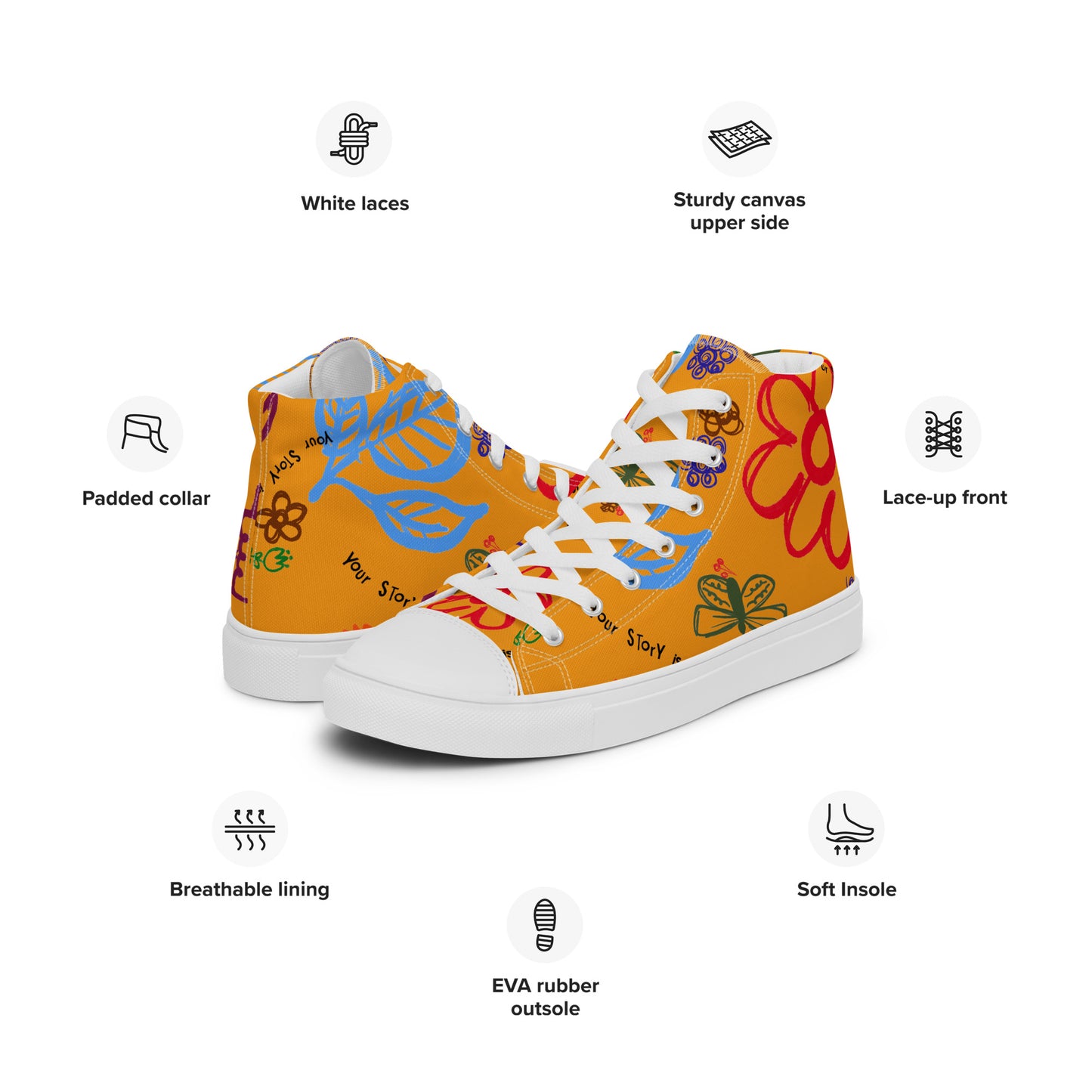 Your Story Is Not Over Yellow Women’s high top canvas shoes