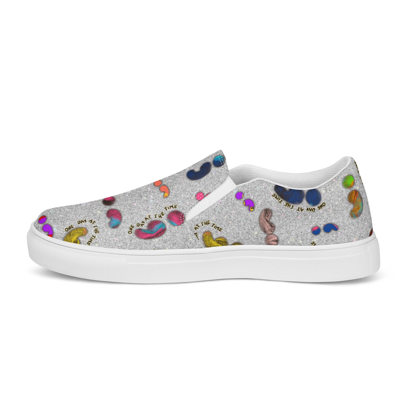 Semi-colon One Day Ay The Time Silver Glitter Women’s slip-on canvas shoes